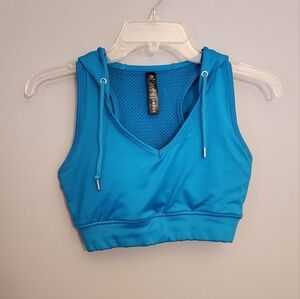 Reflex Blue Hooded Mesh Net Sports Bra Crop Top Size Small